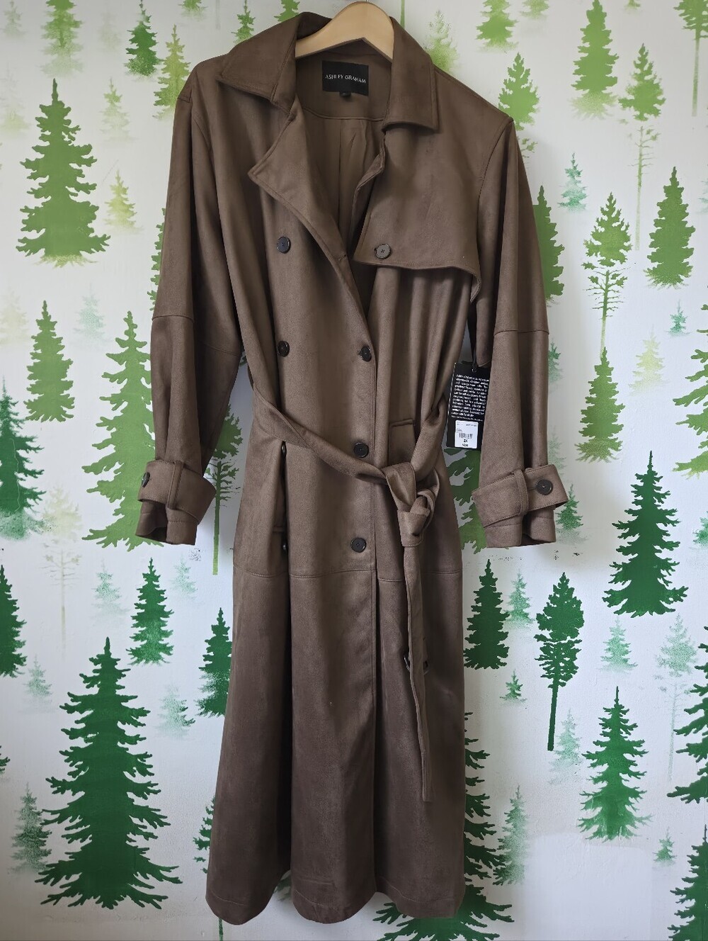 Ashley Graham Faux Suede Trench Coat with Belt